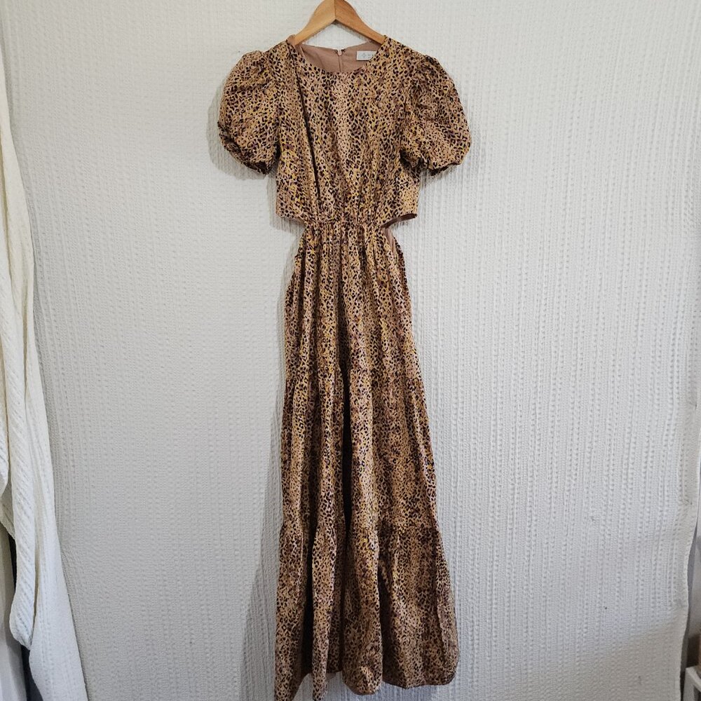 WAYF Plaza Cheetah Cut Out Tiered Women's Maxi Dress Size XS Anthropologie - Picture 5 of 14